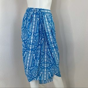 Blue wrap skirt G.I.N. L blue white pleated faux wrap skirt
